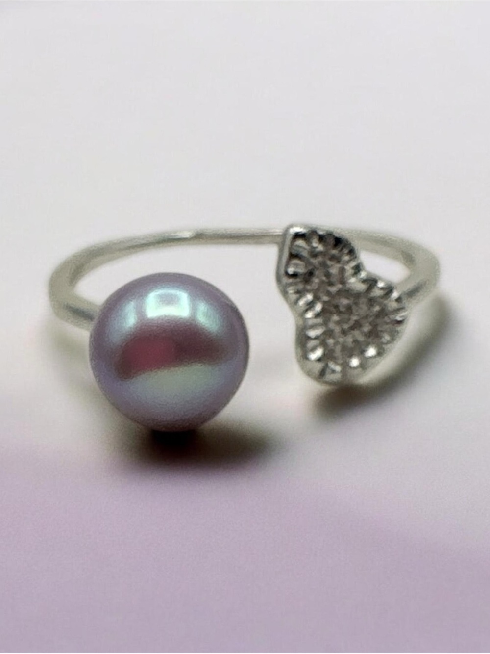 Sterling Silver Open Ring with Lavender Pearl and Crystal Accent